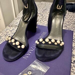 Stuart Weitzman Dark Blue Heels with Pearl Accents